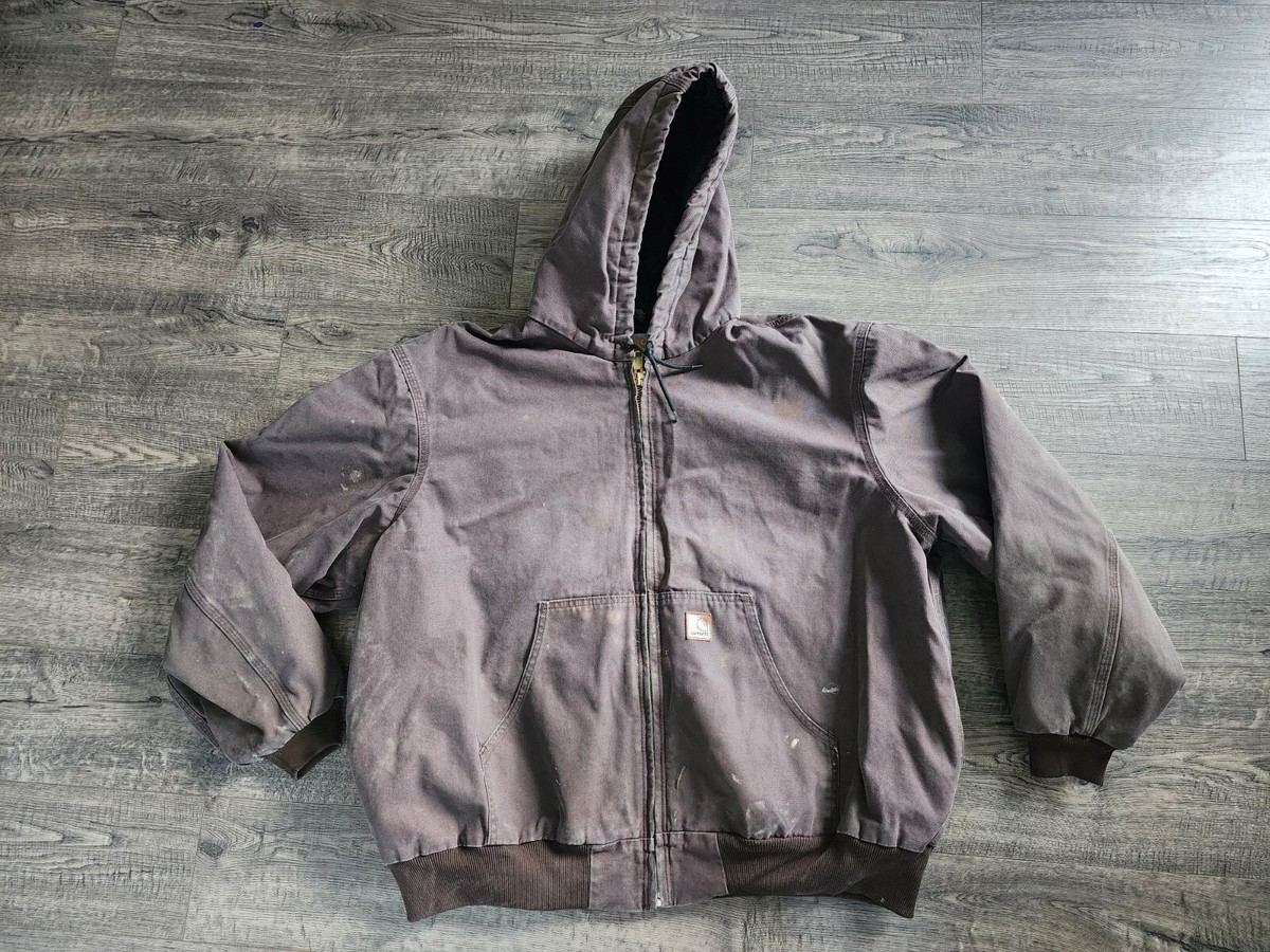 Distressed) Carhartt J280 Dark Brown Duck Canvas Quilted Liner