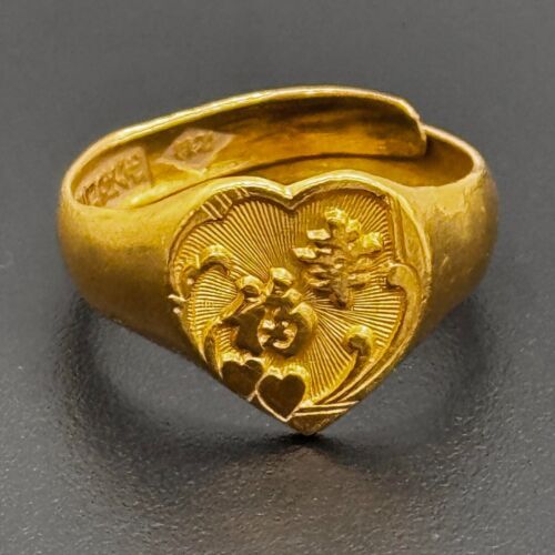 Cinese 24 Kt. Anello regolabile a forma di cuore in oro giallo (YiA)7-1