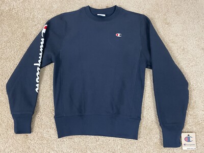 Vintage Champion Pullover Sweatshirt Mens Small Logo USA Flag Reverse Weave  Blue