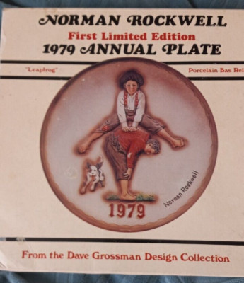 VINTAGE NORMAN ROCKWELL 1979 LEAPFROG First limited edition annual plate 7.5''