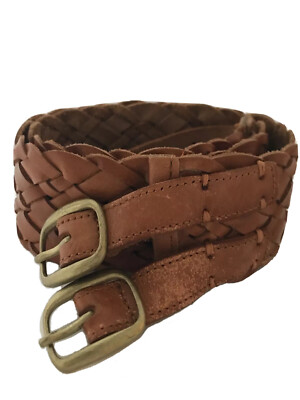 Tan Women's Double Buckle Belt Leather Double-Buckle Stacked