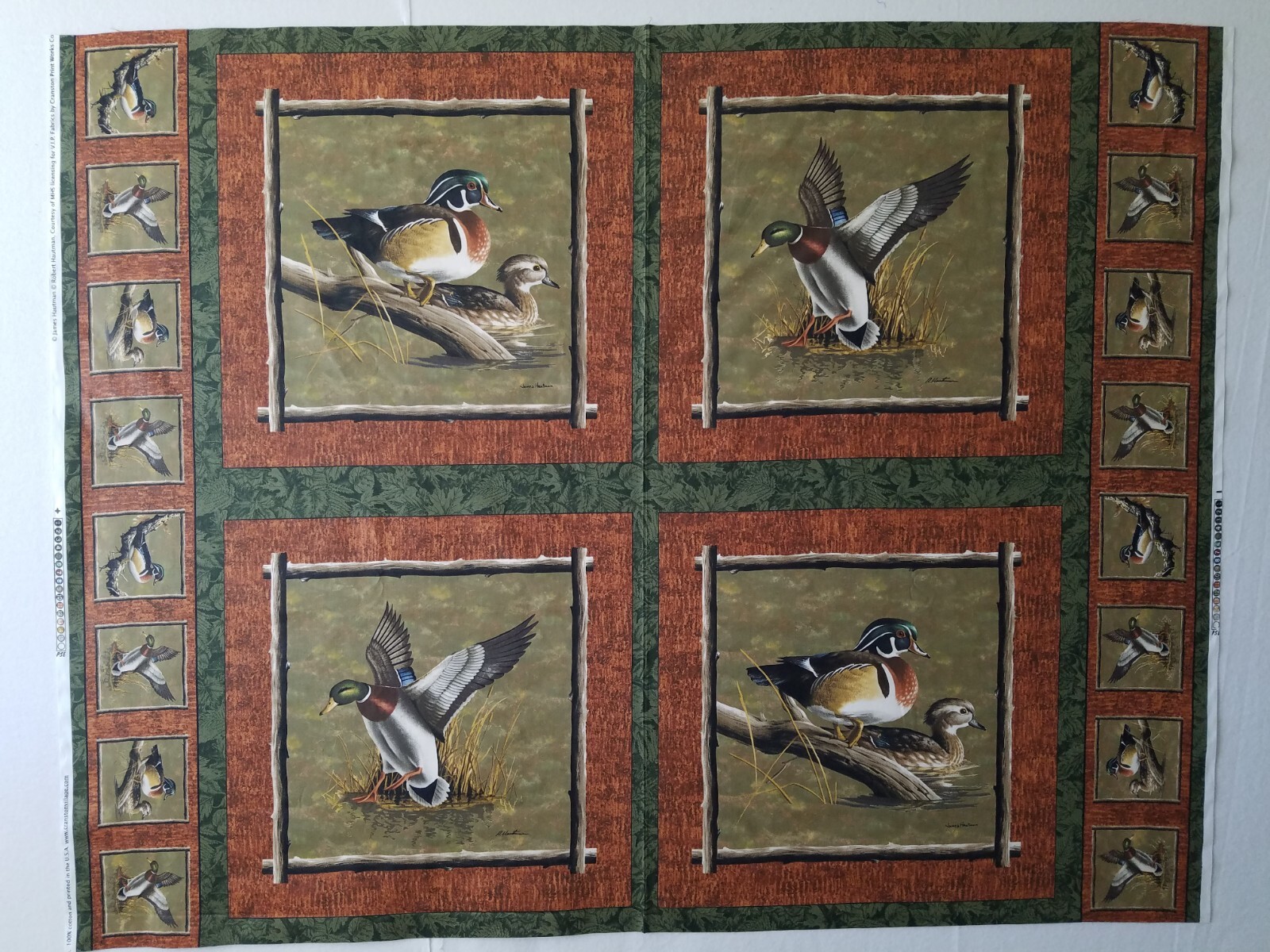 VTG James Hautman Wood Duck Autumn Cotton Pillow Panel 35x45 Cranston VIP NEW