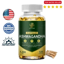 120pcs Organic Ashwagandha with Black Pepper Root , Natural Anti-Anxiety Relief