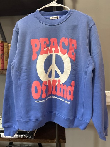 Madhappy Peace of Mind 2022 Fleece Crewneck Sweatshirt Blue Womens Size XS - Picture 2 of 7