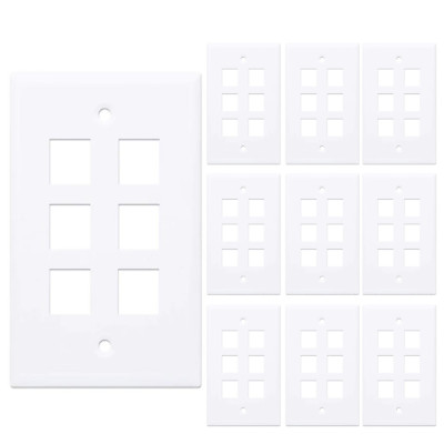 100 Pcs - 6 Port Wall Plate Keystone RJ45 Cat6 Cat5e Insert Jack White WallPlate
