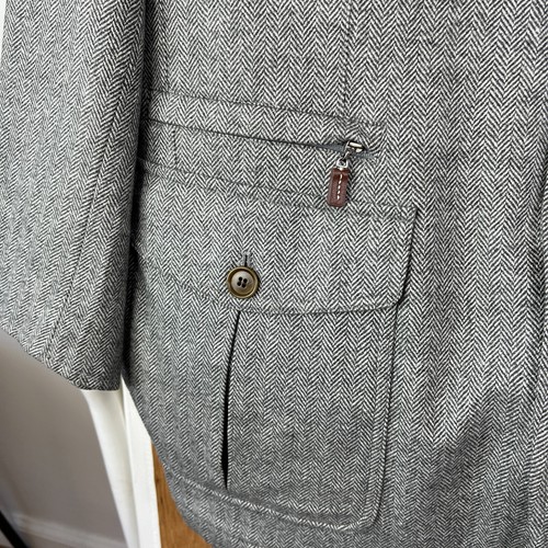 Patrick James Coat Mens Large Gray Herringbone Loro Piana Storm System Cashmere - Picture 7 of 16