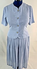 Leslie Fay women's Blue 2 Piece Top Blouse Pleated Skirt Separates size 10