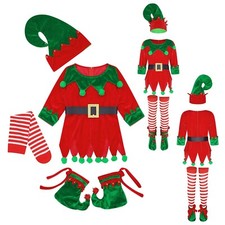 Kids Girls Xmas Cosplay Outfits Theme Christmas Costume Set Striped Fairytale