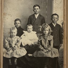 Antique Edwardian Family Portrait 6 Children Siblings Mounted Photo c1905-1915