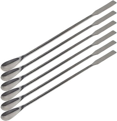 6Pcs Lab Spatula 2-in-1 SQUARE/SPOON Ends Mixing Stainless Streel Samplers 9''