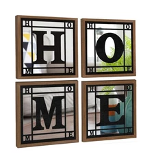 4 PCS Square Wall Mirrors, Rustic Farmhouse Accent Mirror， Home Wall Deco
