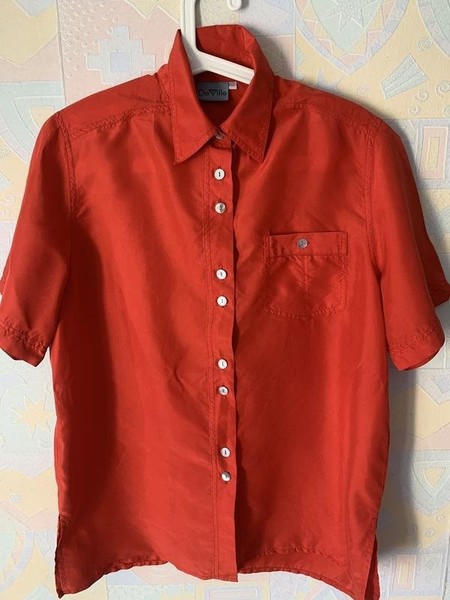 Women American Vintage Shirt Red Silk 40