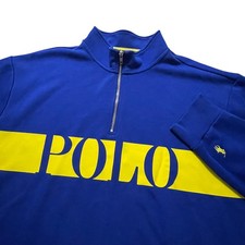 Polo Ralph Lauren Sweater Mens XLT Blue Yellow Script 1/4 Zip Pullover MINT