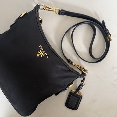 Prada Umhängetasche Nylon Leder Schwarz Original