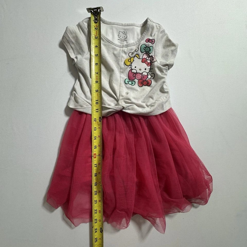 Hello Kitty Girls Dress Size 5 White Top Pink Tulle Skirt Cute Play Party Outfit - Image 4 of 4