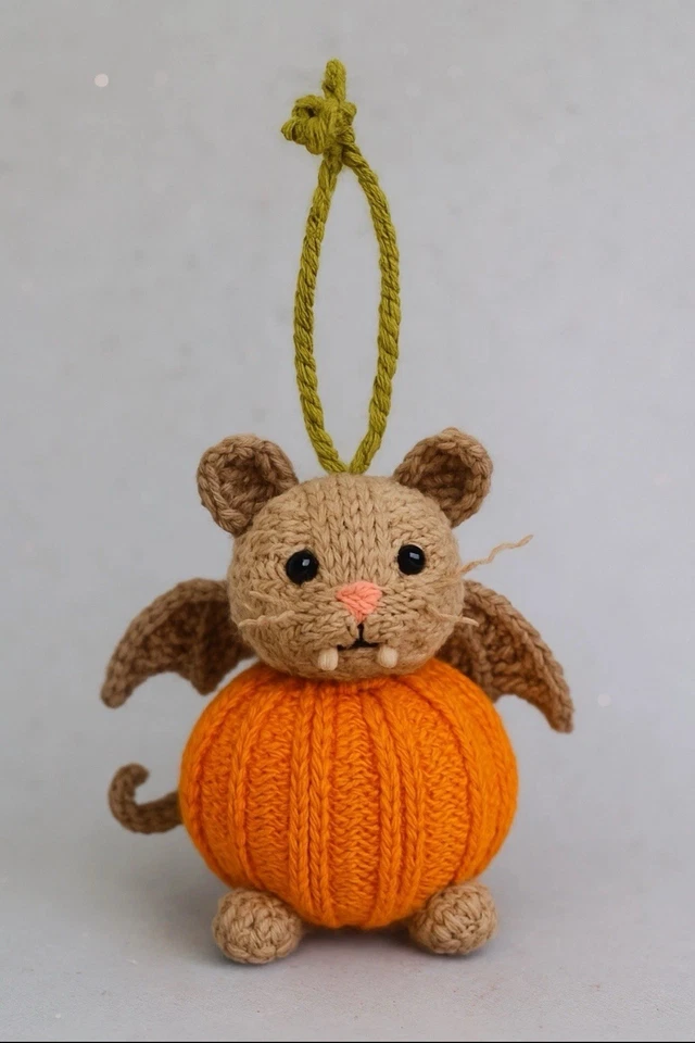 KNITTING PATTERN Cat-kin Autumn Halloween Christmas Pumpkin Bauble Ornament 8cm