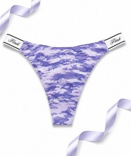 Victoria s Secret PINK Women s Thong Panties Y2K High-Leg Purple Camouflage XL
