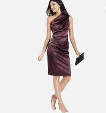 NWT Eliza J Beaded Eggplant One Shoulder Satin Stretch Formal Dress 6 Purple
