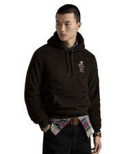 Polo Ralph Lauren Men Polo Bear Pile Fleece Hoodie Black Sweater Snow Ski NWT XL