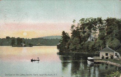 Electric Park Hudson NY Sunset Lake Postcard 1908 Hugh C. Leighton Vintage