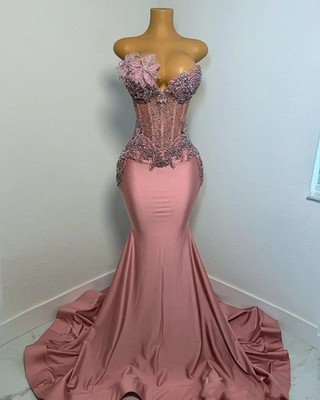 Gorgeous Dusty Pink Prom Dresses Sparkly Crystals Beaded Mermaid Evening  Gowns | eBay
