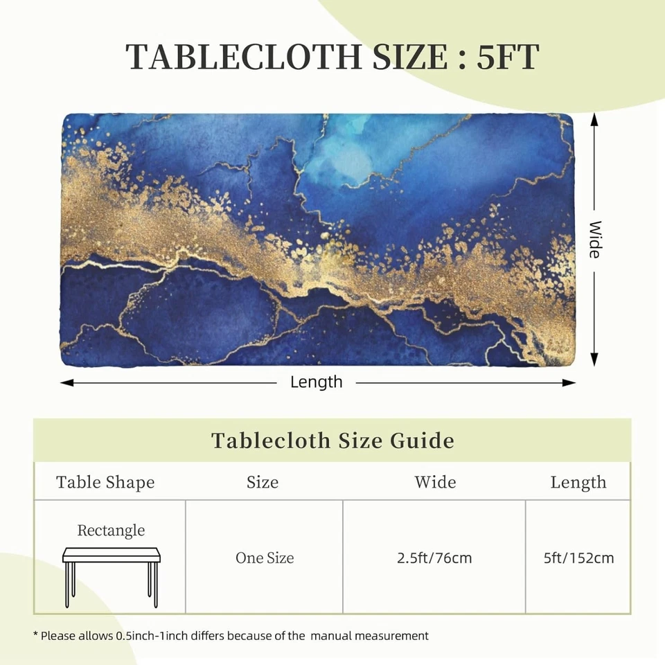 Mantel de fondo de mármol dorado azul con borde elástico para rectángulo de 5 pies... Foto 3 de 4