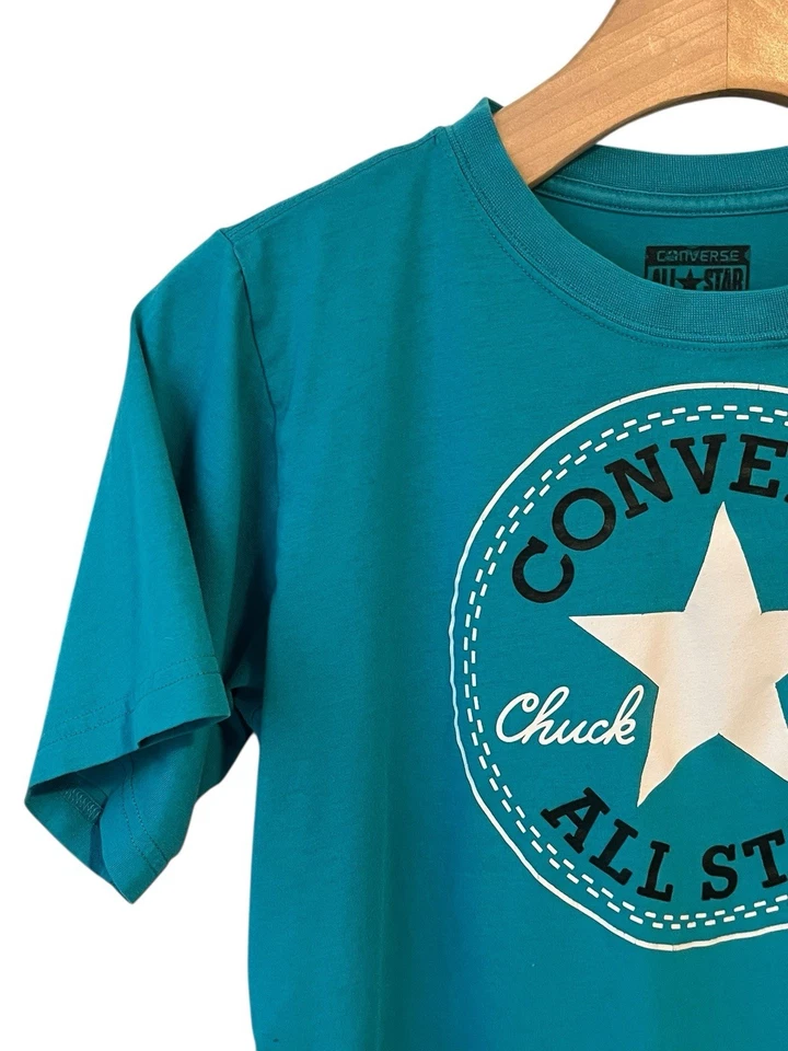 Converse All-Star T-Shirt Youth Size L 12-13 Years Teal Short Sleeve Logo Tee - Imagem 2 de 4