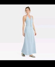 Women's Halter Neck Denim Maxi Dress - Universal Thread Light Blue -Size 6