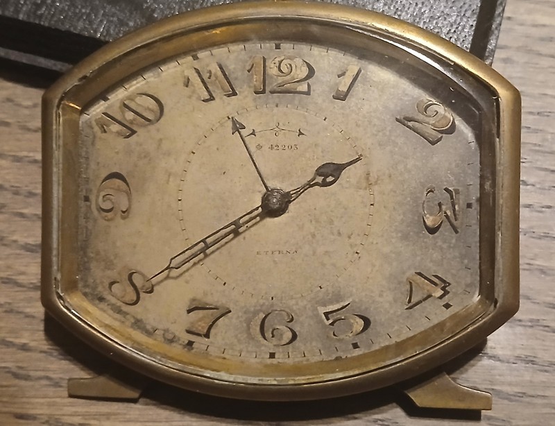 eterna travel clock brass Swiss made luminous
