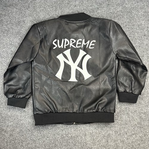Supreme New York Yankees LEATHER VARSITY JACKET Size Youth Size 6 Black MLB RARE - Picture 4 of 7