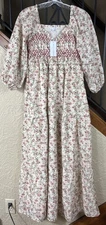NWT Baltic Born Cream Floral Lined Louisa Smocked Maxi Dress Women’s S