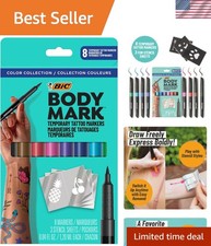 Temporary Tattoo Markers, 8-Count Color Collection, Skin-Safe