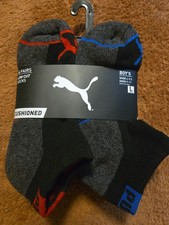 Puma Boy's Low Cut Socks Cushioned 6 Pairs Large Shoe 4-9.5 Multi Colors Black