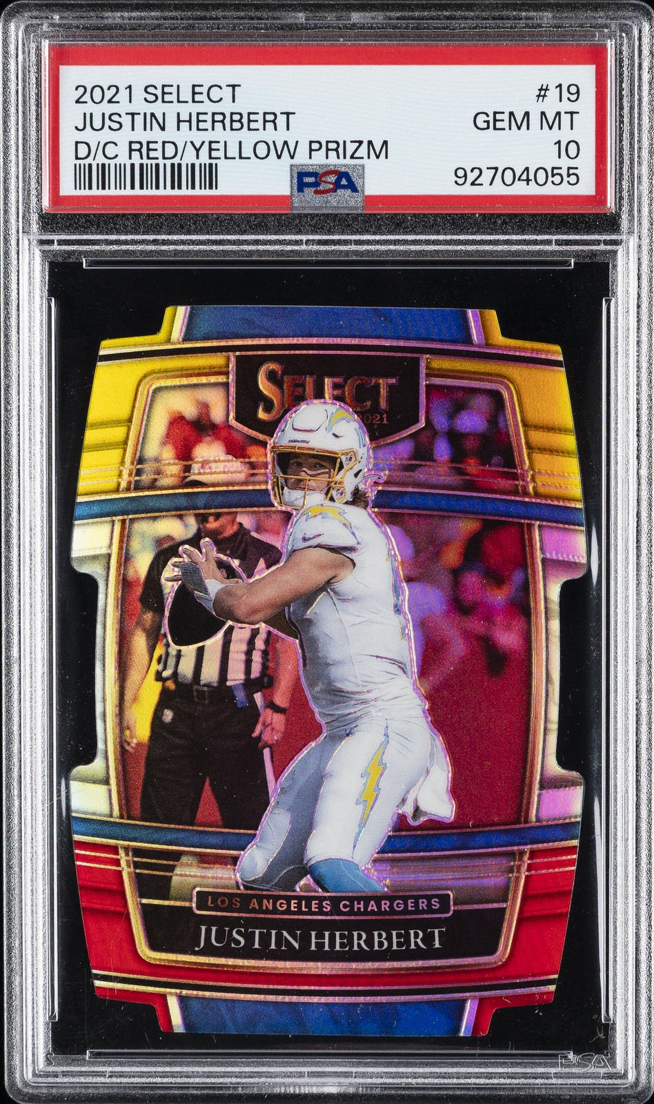 2021 PANINI SELECT DIE-CUT RED/YELLOW PRIZM #19 JUSTIN HERBERT PSA 10