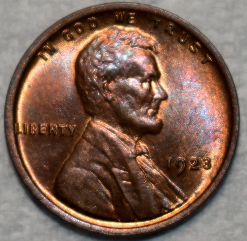 Brilliant Uncirculated 1923-P Lincoln Cent, Blazing, Red-Brown specimen.