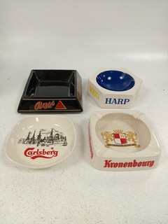 Vintage Ceramic Beer Ashtrays Bass Harp Carlsberg Kronenbourg Breweriana