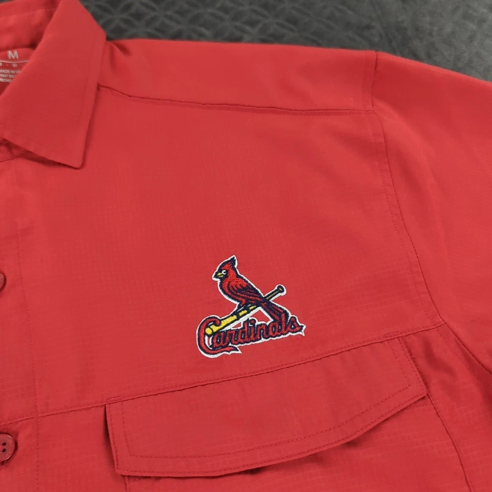 St Louis Cardinals Shirt Fishing Antigua Button Up Pockets Wicking Men Medium - Image 4 of 4