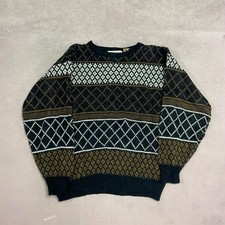 Vintage Knitted Jumper Abstract Patterned Grandad Knit Sweater Men's L
