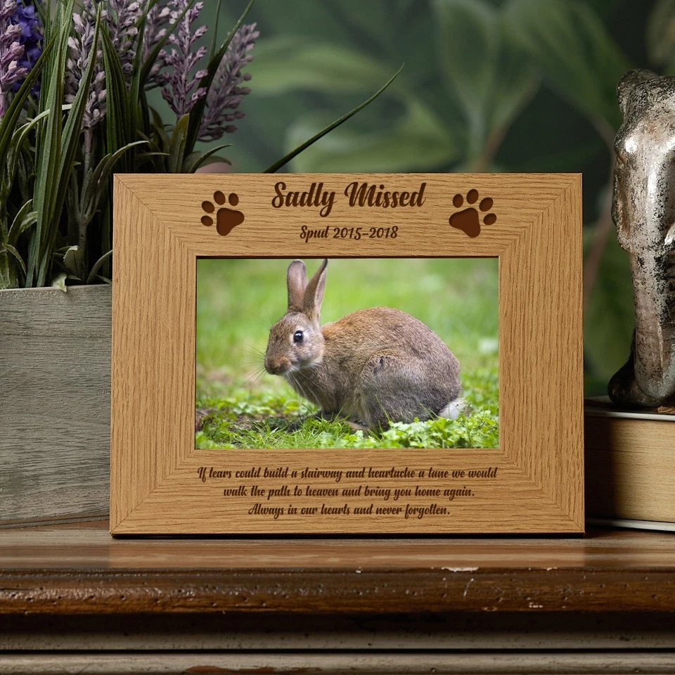 Personalised Sadly Missed Rabbit Remembrance Memorial Wooden Photo Frame FW79