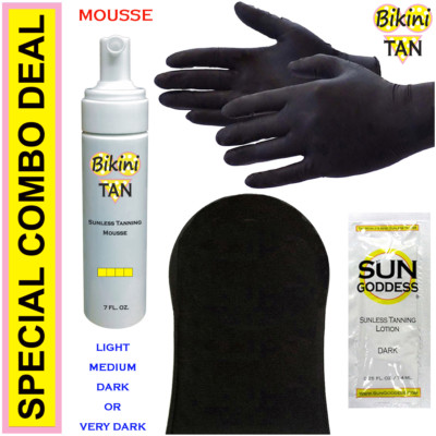 BIKINI TAN - Sunless Self Tanning Mousse - 7 oz + Mitt, Gloves & Tanner (Best)*