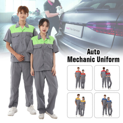 Work Uniform Unisex Auto Mechanic Technician Short Sleeves Jacket Pants ...