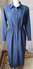 VINTAGE NORM THOMPSON PETITE DRESS LONG SLEEVE NAVY BLUE BUTTON DOWN 10P