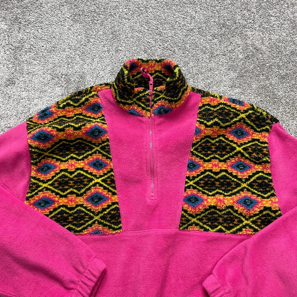 Chaqueta de diseño Asos para mujer pequeña rosa 1/4 cremallera polar suroeste bolsillos suaves Foto 2 de 4