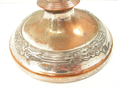 ANTIQUE FRENCH ART NOUVEAU SILVER PLATED ON COPPER CANDLESTICK 10" INCHES - Picture 8 of 10