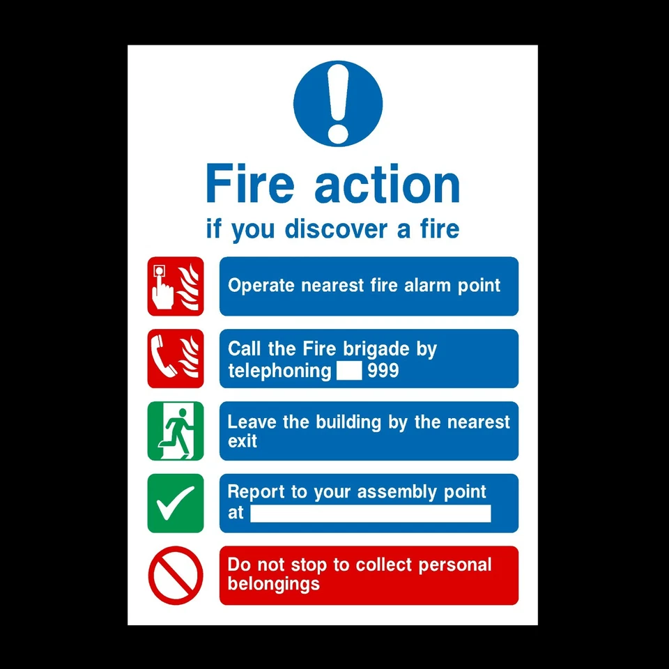 HEALTH&SAFETYDIRECT Fire Action Do Not Collect Belongings Plastic Sign OR Sticker - All Sizes (FA14)
