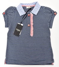 NWT FENDI Roma Navy Light Blue Striped Pullover Short Sleeve Polo Shirt 8 A
