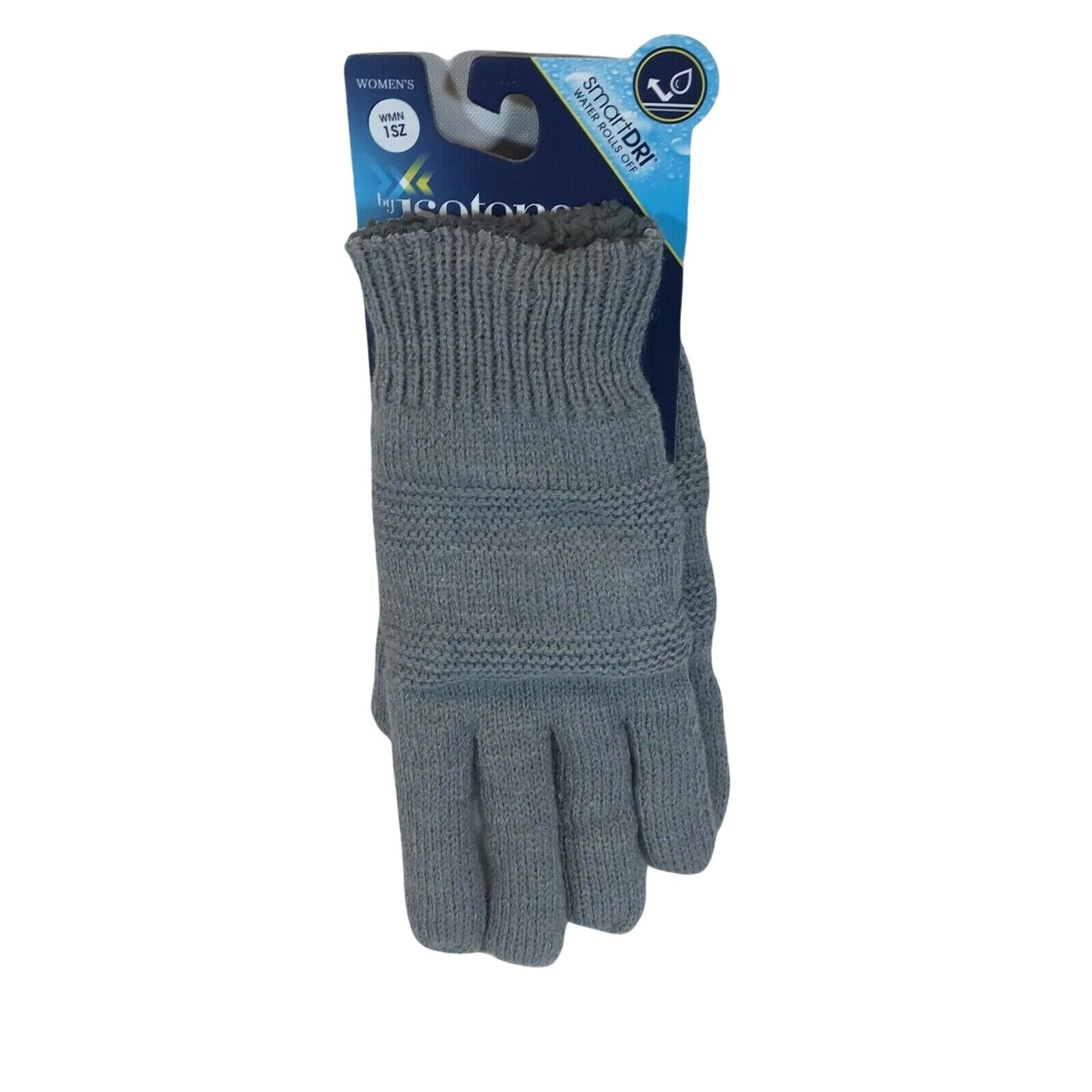 Isotoner Womens One Size Gloves Knit SmartDRI Fleece Lining Gray New With Tags