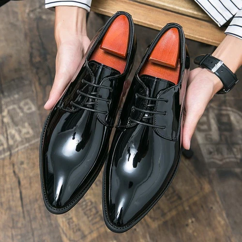 Herren Lackleder Elegant Formell Oxford Business Schuhe Spitz zulaufend Hochzeitsschuhe - Bild 5 von 19