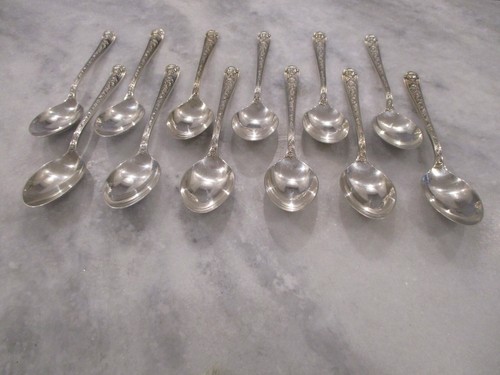 WATSON WINDSOR ROSE STERLING SILVER TEASPOONS SET(12) 6" - NO MONO - 343g - Picture 12 of 24