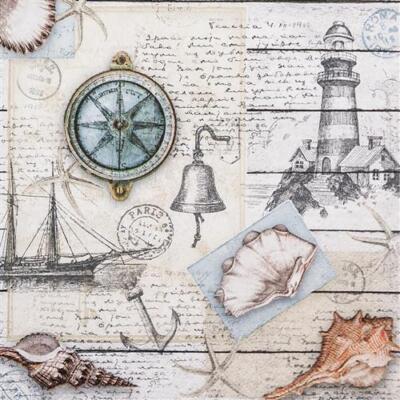 20 Servietten Nautical Feeling Maritim Vintage Kompass Meer Tischdeko 33x33cm